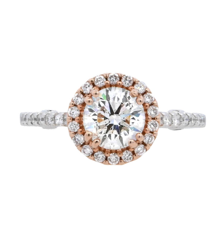 18K Two- Tone Round Diamond 1.00Ct Halo Engagement Ring