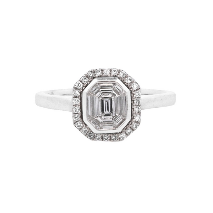 14K White Gold Emerald Cut Multi-Diamond Geometric Ring
