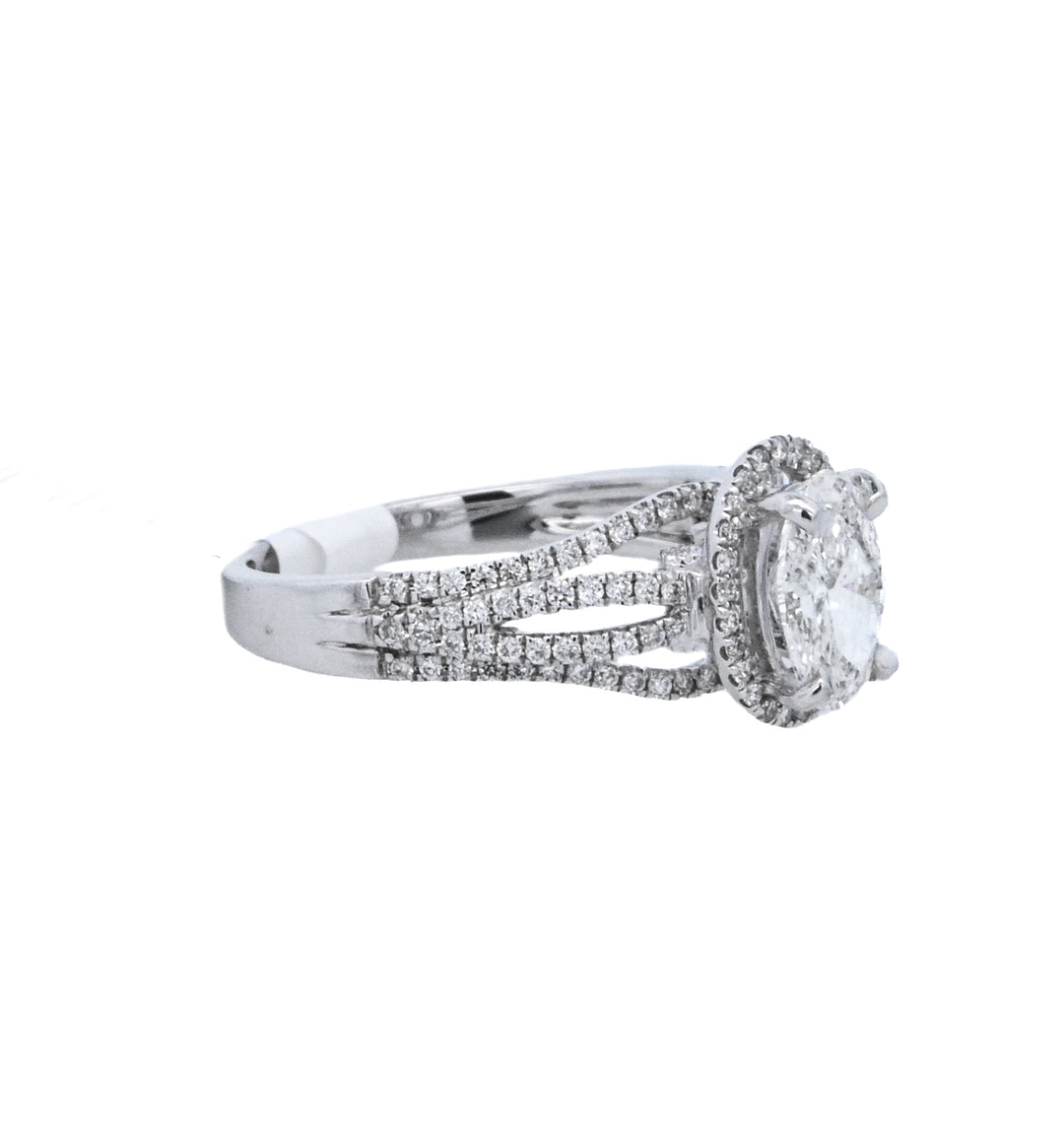 14K White Gold 1.01Ct Oval Diamond Halo Engagement Ring