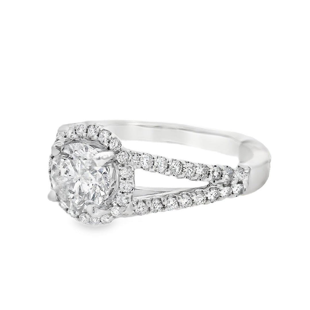 18K White Round Diamond 0.90Ct Halo Engagement Ring