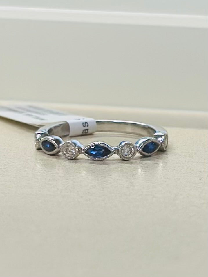 14K White Gold Diamond & Sapphire Wedding Band