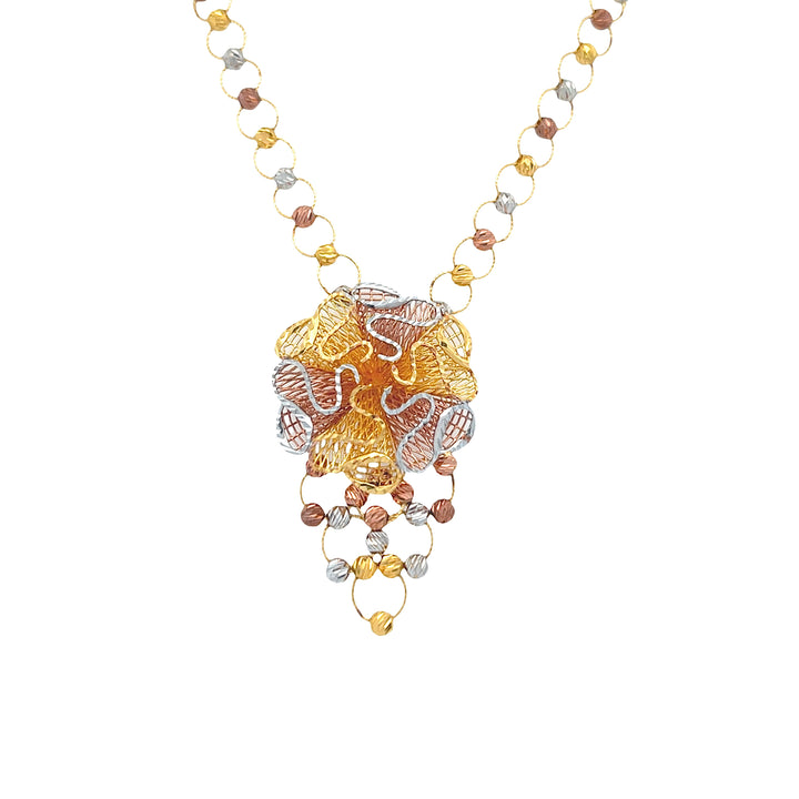 22K Yellow Gold Delicate Flower Pendant Necklace