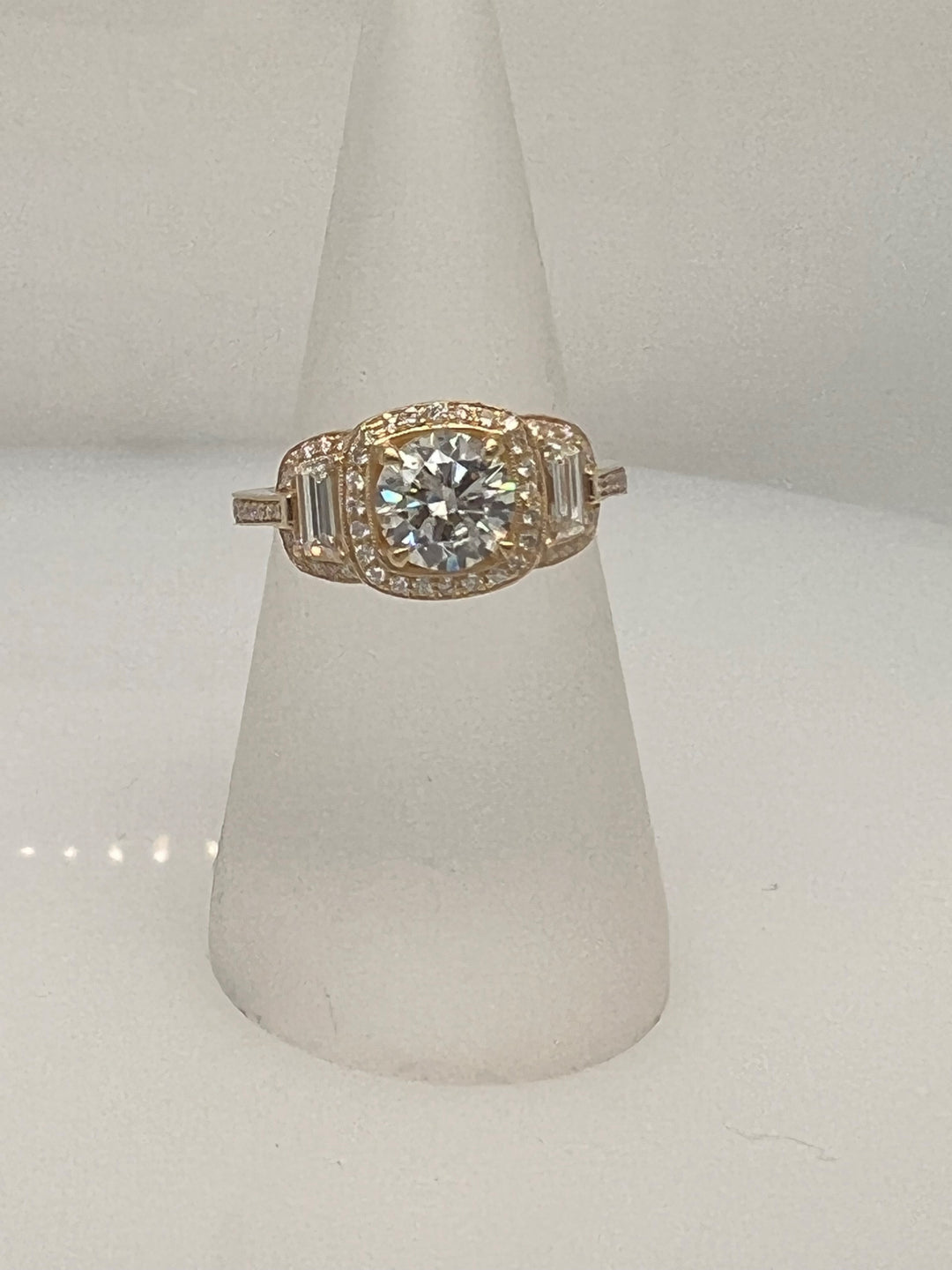 14K Yellow Round Diamond 1.00Ct 3 Stone Engagement Ring