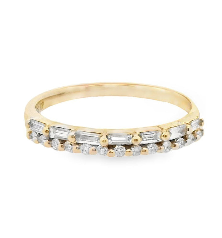 14K Yellow Gold 0.33CT Baguette Round Diamond Wedding Band