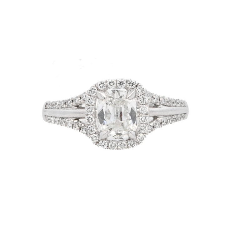 18K White Cushion Diamond 0.64Ct Halo Engagement Ring