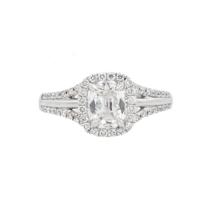 18K White Gold 0.64Ct Cushion Diamond Halo Ring