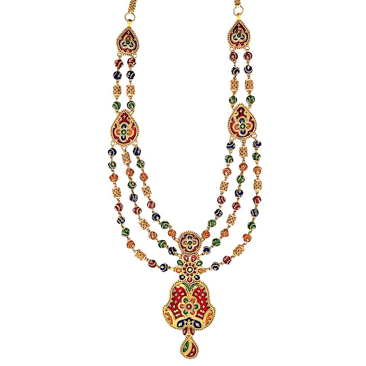 22K Yellow Gold Multi-Color Beaded Charm Necklace