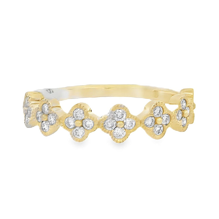 14K Yellow Gold 0.33ct Diamond Floral Stackable Band