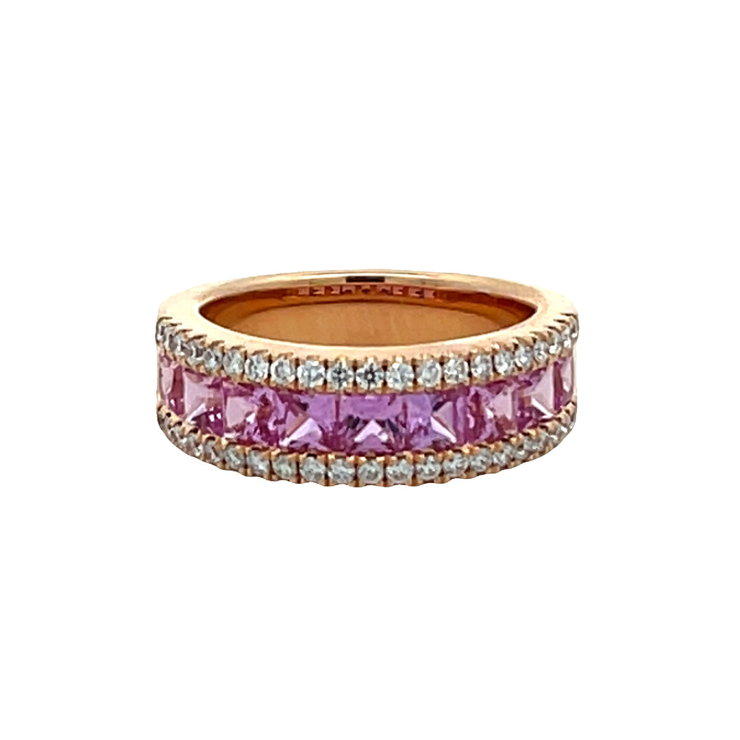 18K Rose Gold Pink Sapphire & Diamond Half Eternity Ring