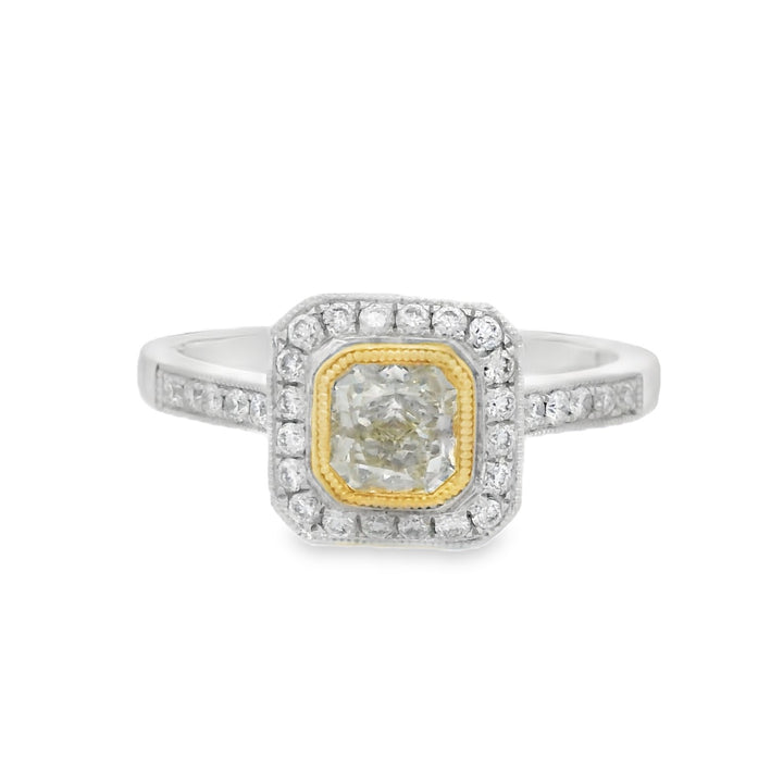 14K Two- Tone Radiant Diamond 0.42Ct Halo Engagement Ring