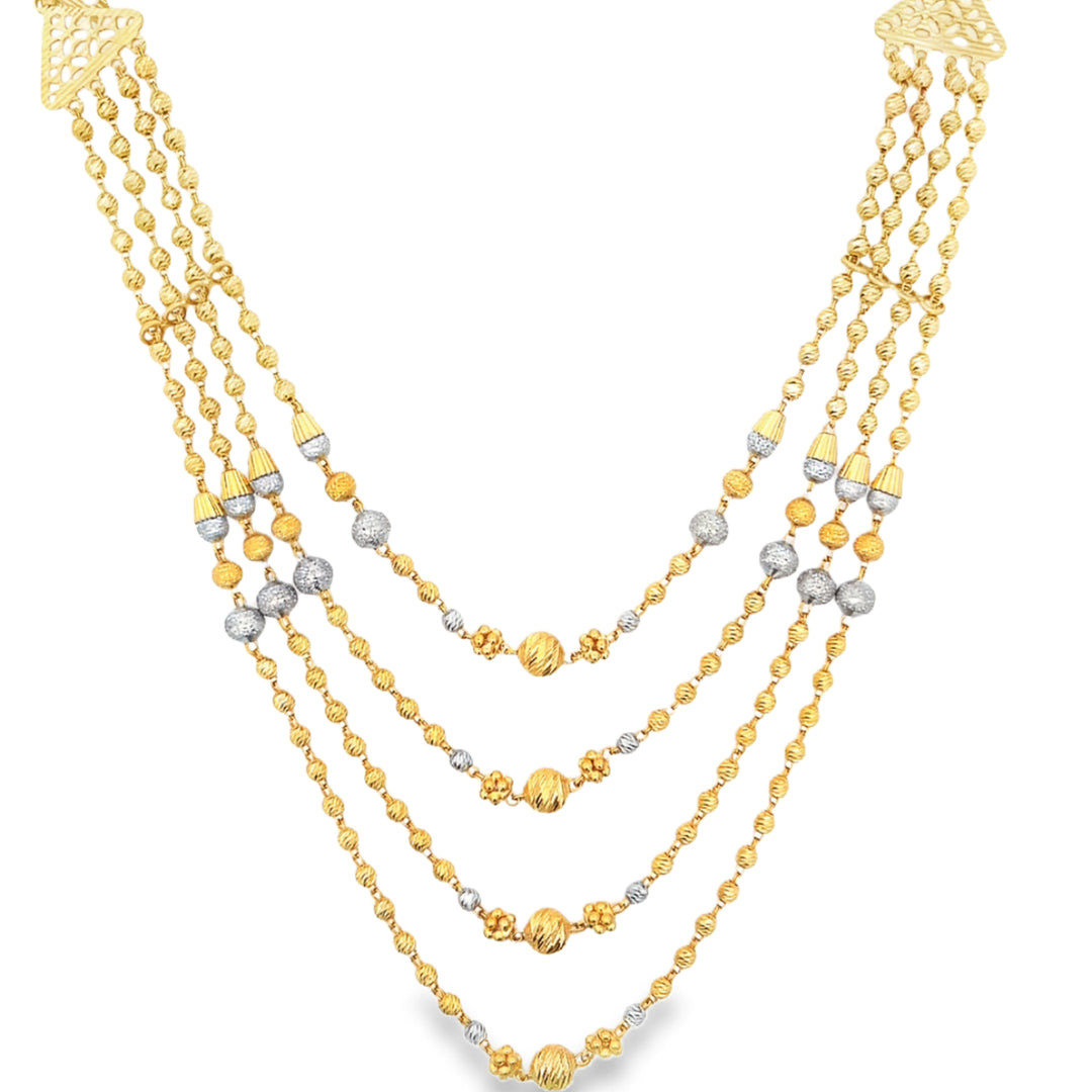 22K Yellow Gold Four-Layered Bead Statement Necklace