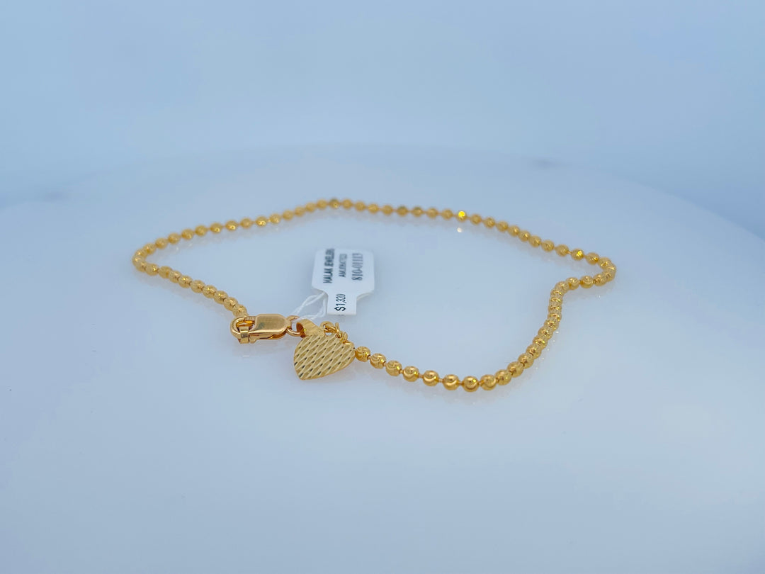 22K Yellow Gold Heart Bead Bracelet - Elegant Indian Jewelry