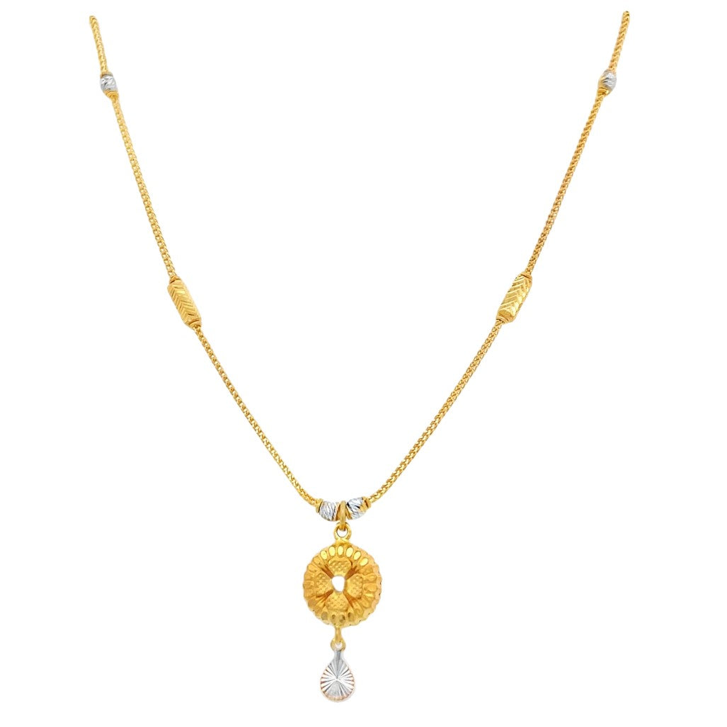 22K Yellow Gold Indian Flower Pendant Necklace
