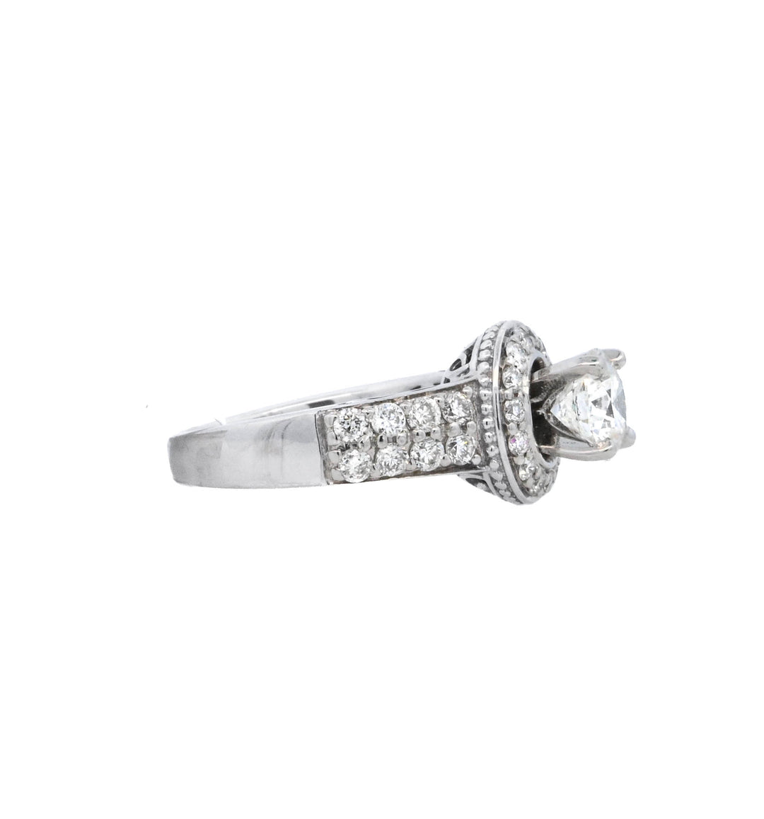 14K White Gold 1.04Ct Round Diamond Halo Engagement Ring