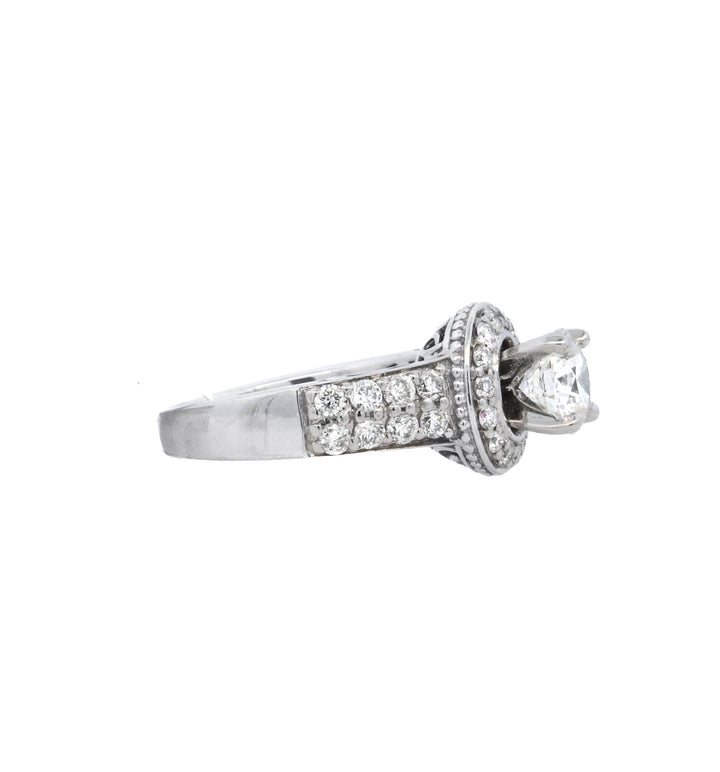 14K White Gold 1.04Ct Round Diamond Halo Engagement Ring