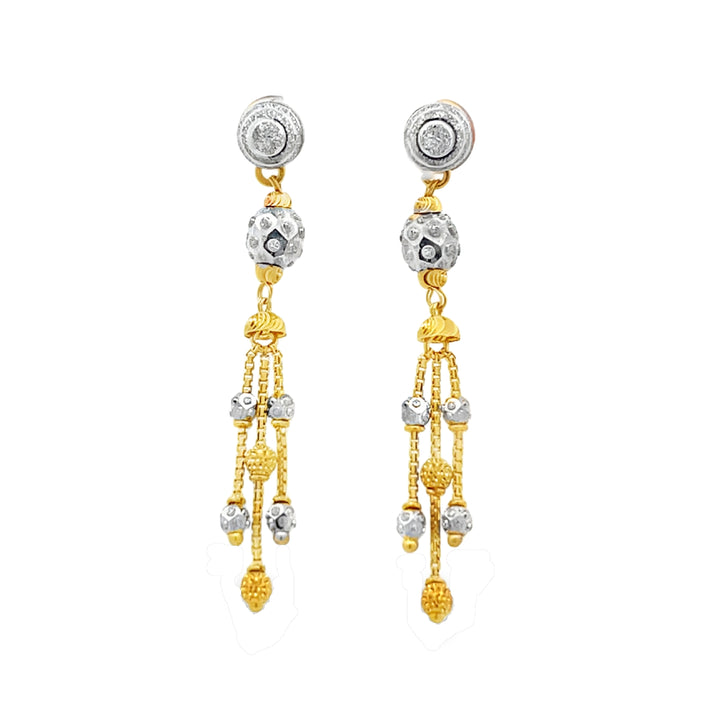 22K Yellow Gold Two-Toned Bead Dangle Earrings