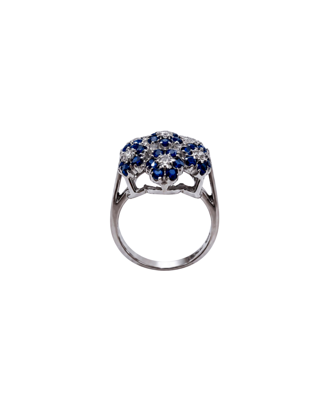 14K White Gold Sapphire and Diamond Flower Ring