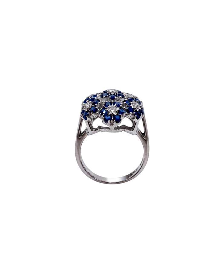 14K White Gold Sapphire and Diamond Flower Ring