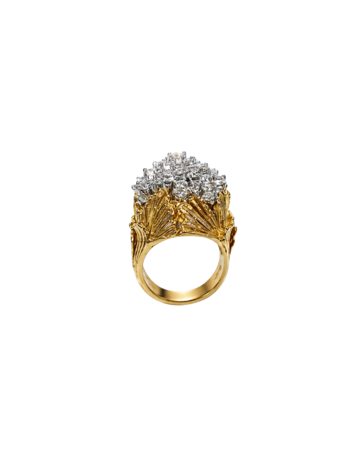 18K Yellow and White Gold Round Brilliant Diamond Estate Ring
