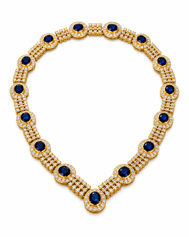 14K Yellow Gold Sapphire and Diamond Estate Necklace