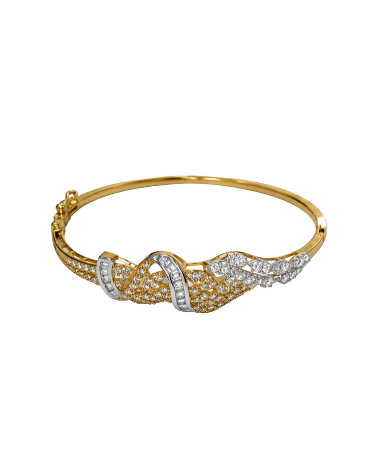 18K Yellow and White Gold Cubic Zirconia Estate Bangle