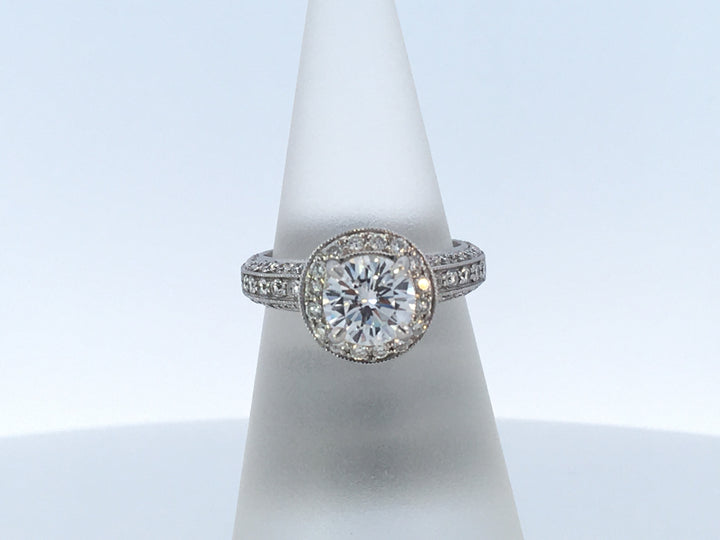 18K White Round Diamond 1.07Ct Halo Engagement Ring