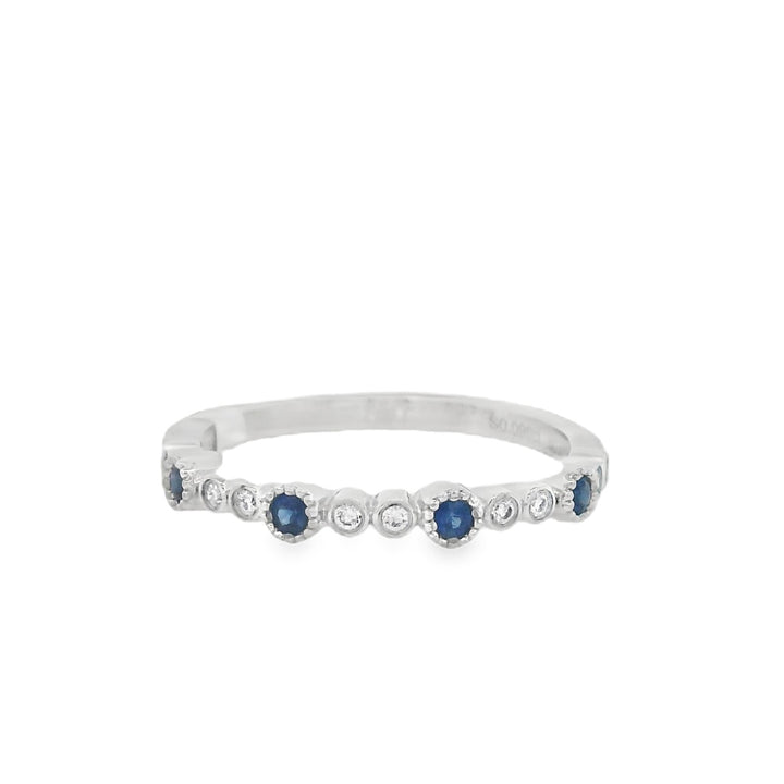 14K White Gold Diamond Sapphire Women's Wedding Band