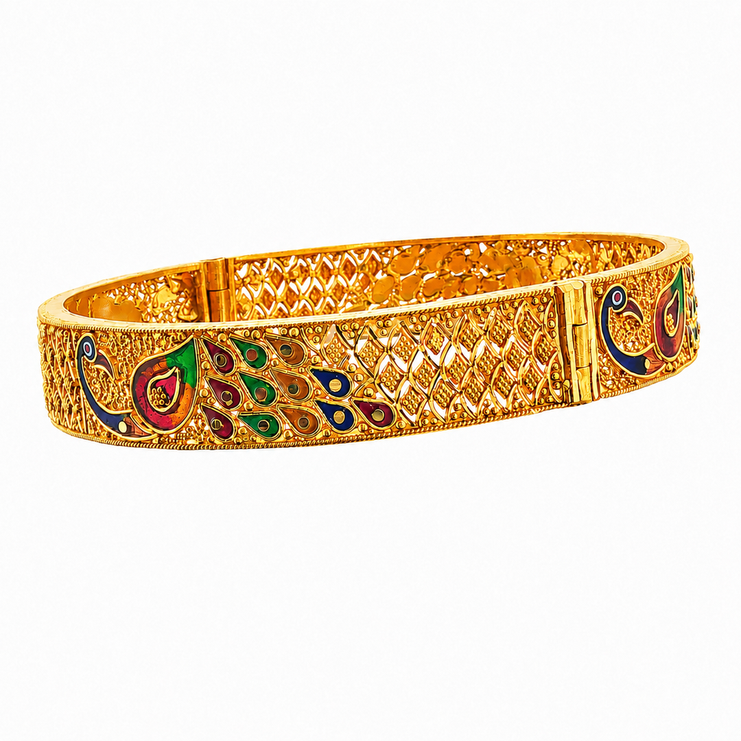 22K Yellow Gold Multi-Color Artisan Bangle Bracelet