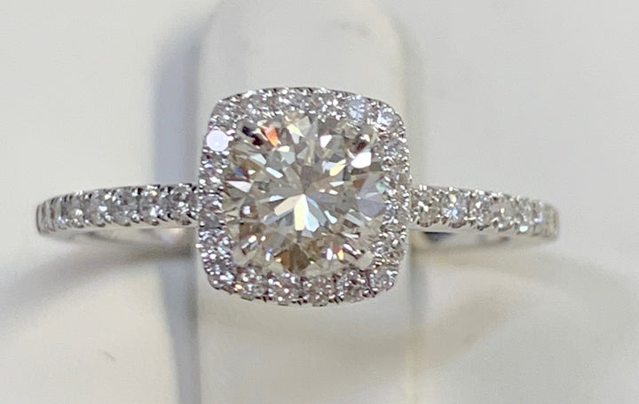 14K White Round Diamond 0.66Ct Halo Engagement Ring