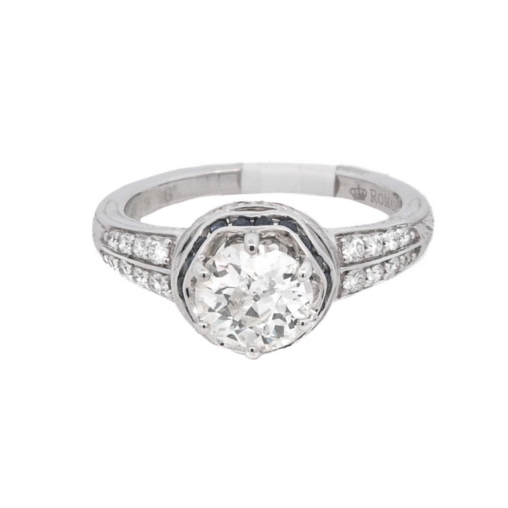 18K White Round Diamond 0.99Ct Halo Engagement Ring