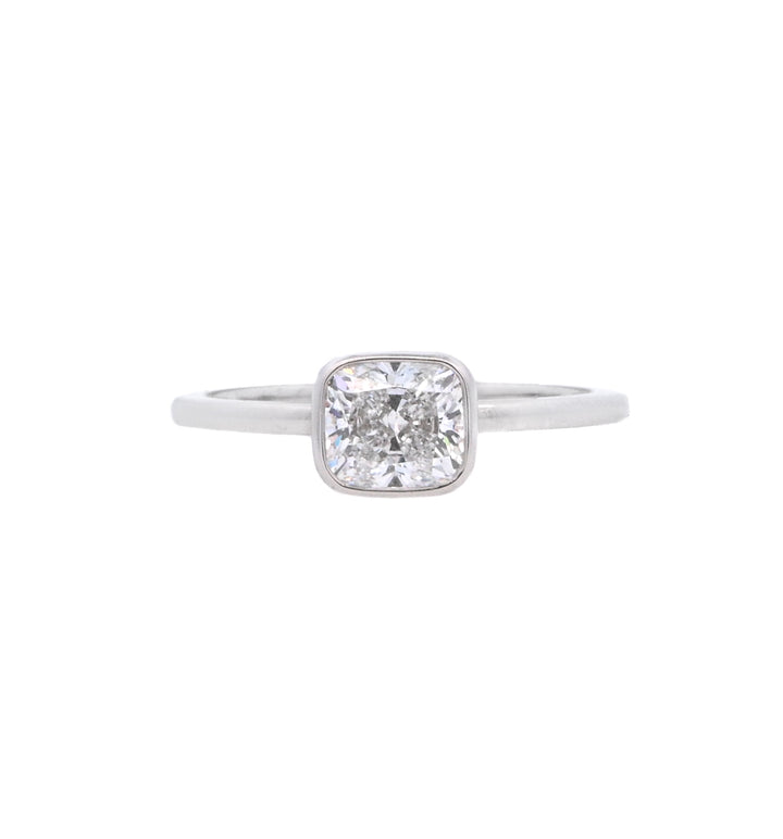 Platinum White Cushion Diamond Bezel Engagement Ring