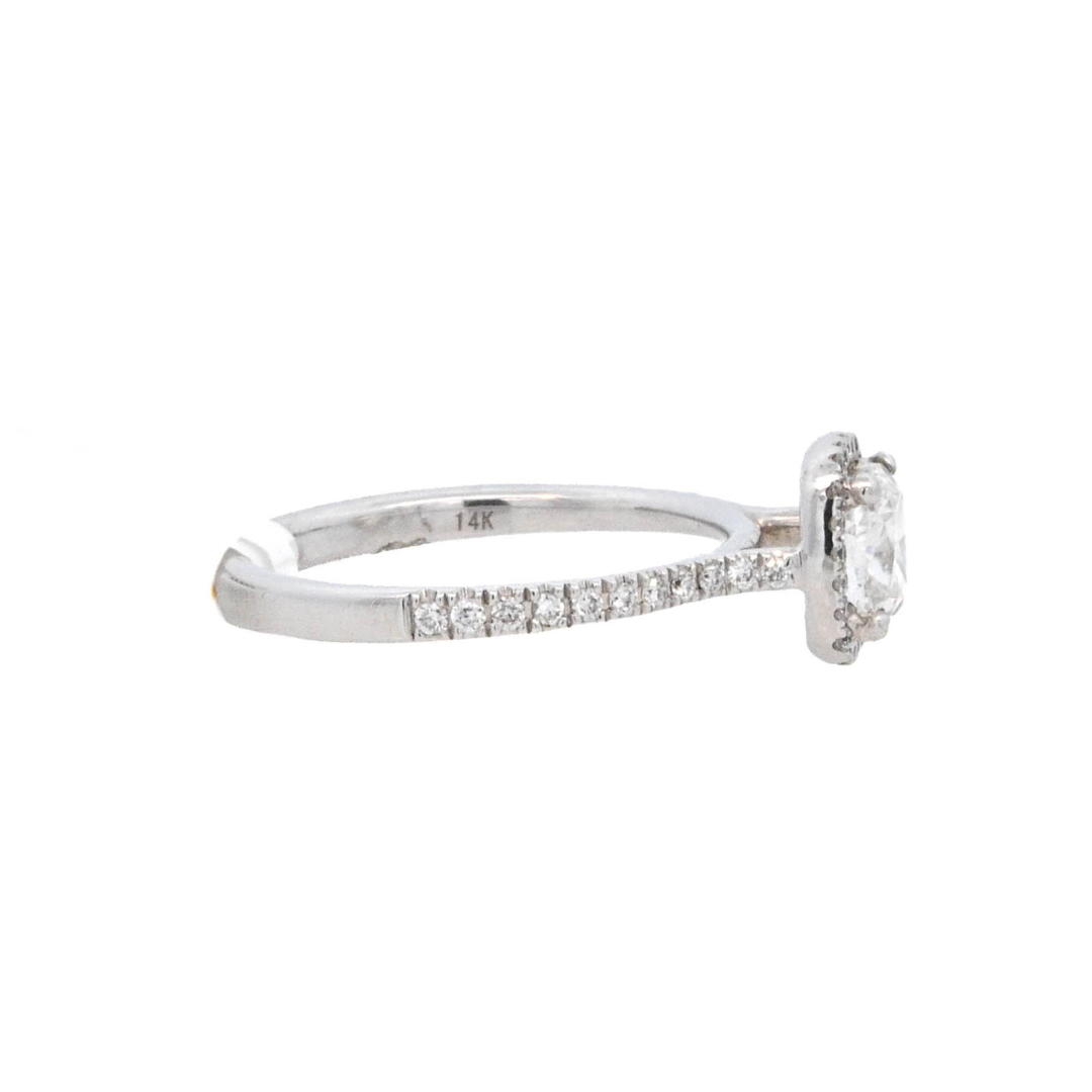14K White Gold 0.80Ct Cushion Diamond Halo Ring