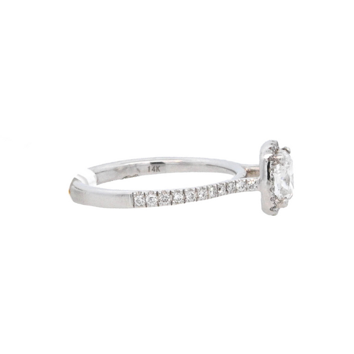 14K White Gold 0.80Ct Cushion Diamond Halo Ring