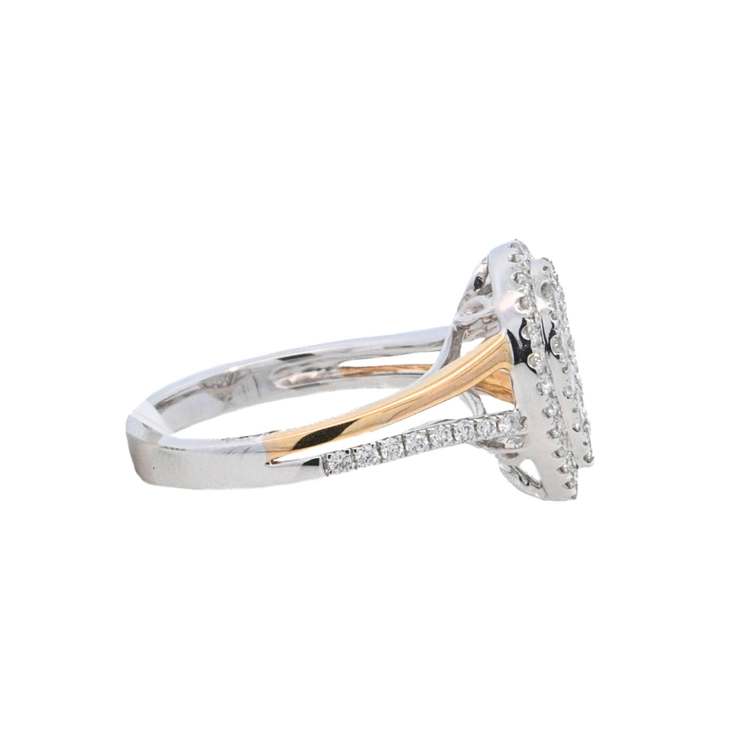 14K Two- Tone Round Diamond 0.75Ct Cluster Engagement Ring