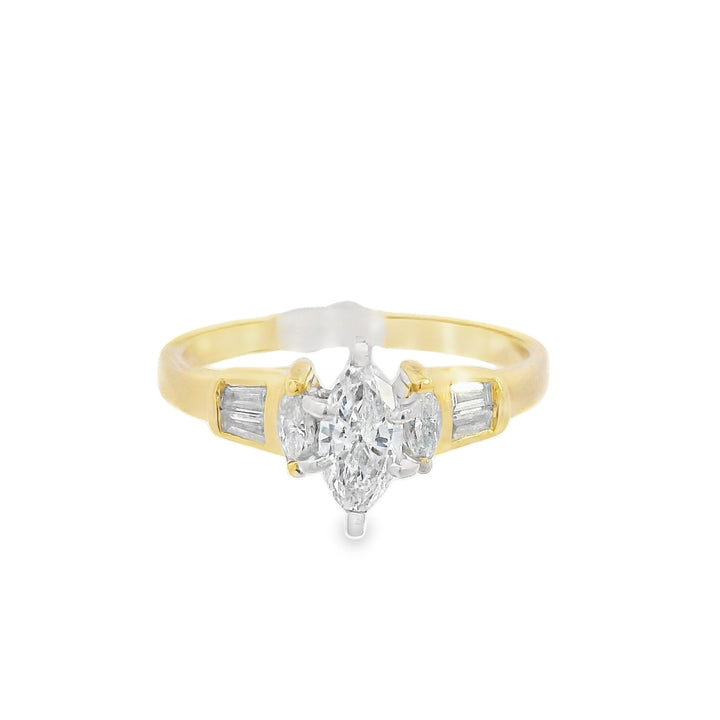 14K Yellow Marquise Diamond Contemporary Engagement Ring