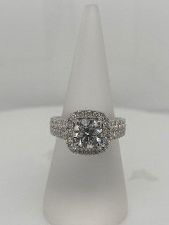 14K White Round Diamond 1.50Ct Halo Engagement Ring