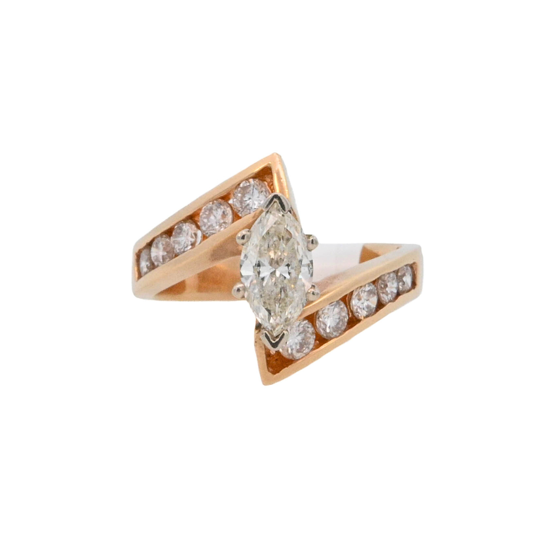 14K Yellow Gold Marquise Diamond Contemporary Engagement Ring
