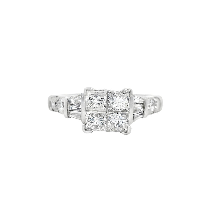 14K White Princess Diamond 1.50Ct Cluster Engagement Ring