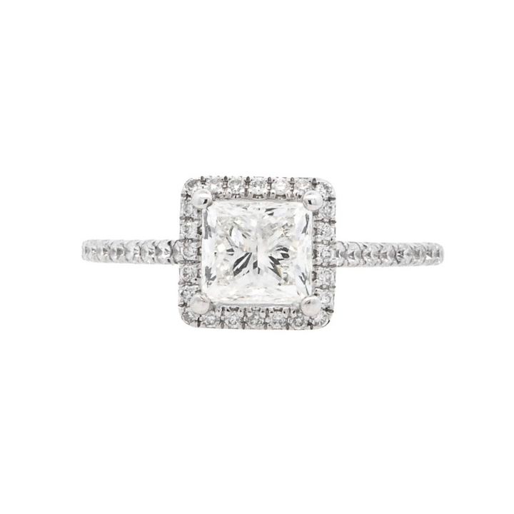 14K White Gold Princess Diamond Halo Engagement Ring