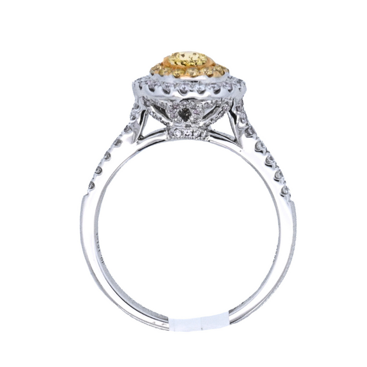 14K Two-Tone Pear Yellow Diamond Halo Fashion Ring