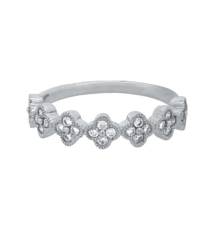 14K White Gold 0.33ctw Diamond Floral Stackable Band