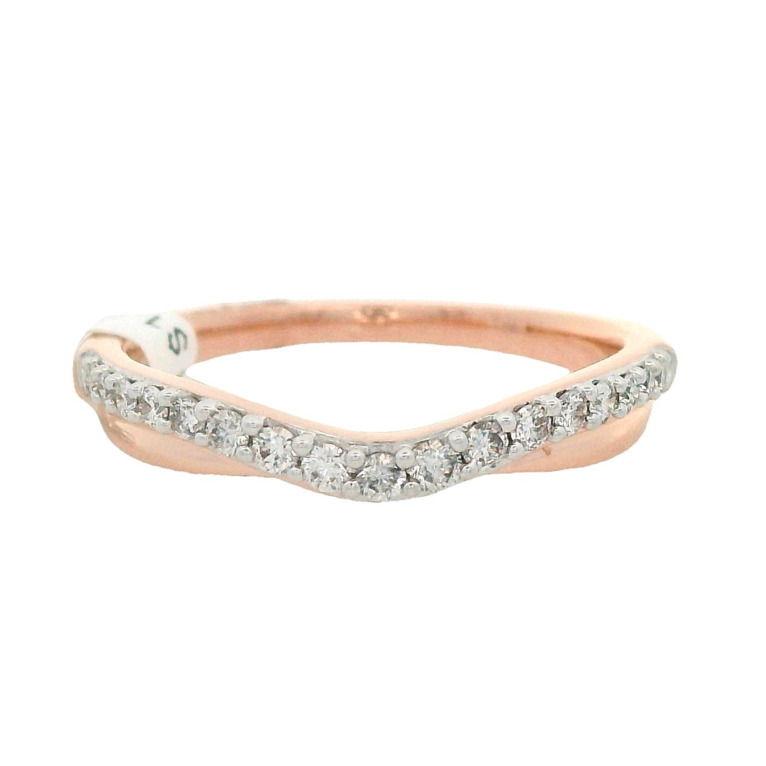14K Rose Gold Curved Diamond Wedding Band, Size 7