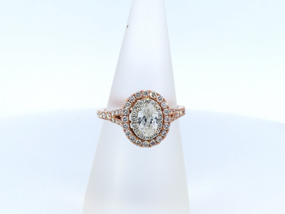 14K Rose Oval Diamond 1.25Ct Halo Engagement Ring