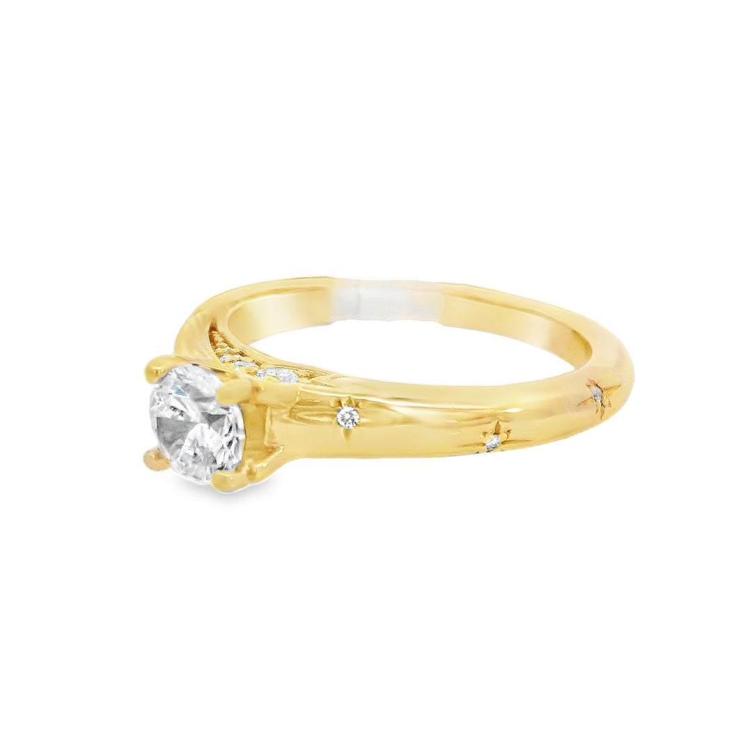 14K Yellow Round Diamond 0.60Ct Solitaire Engagement Ring