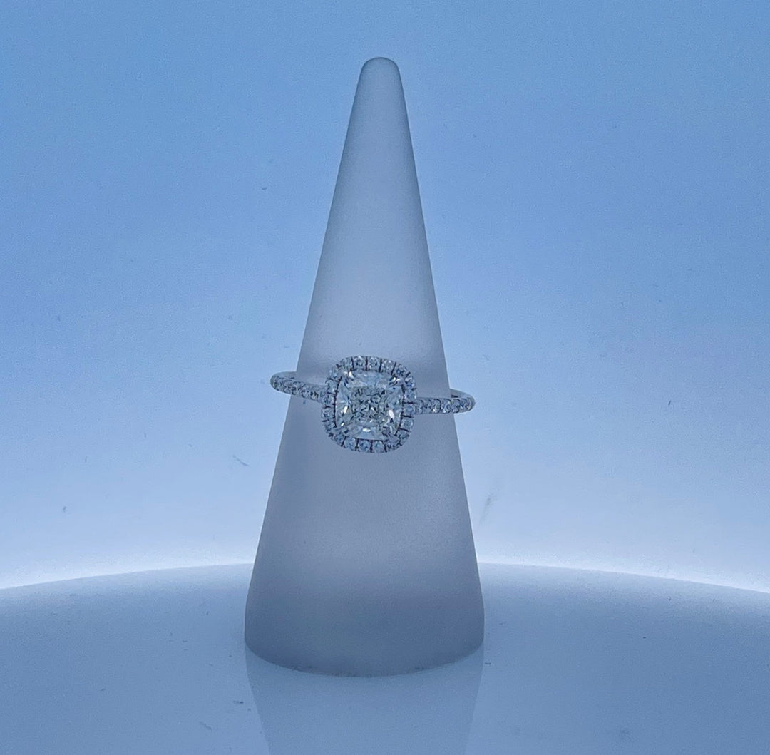 14K White Cushion Diamond 1.50Ct Halo Engagement Ring