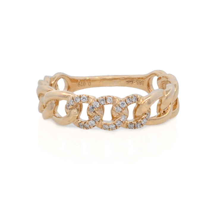 14K Yellow Gold 0.08ct Diamond Cuban Link Fashion Ring