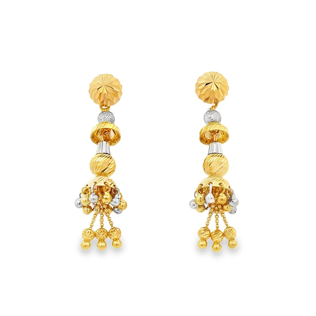 22K Yellow Gold Elegant Tassle Dangle Screw-back Earrings