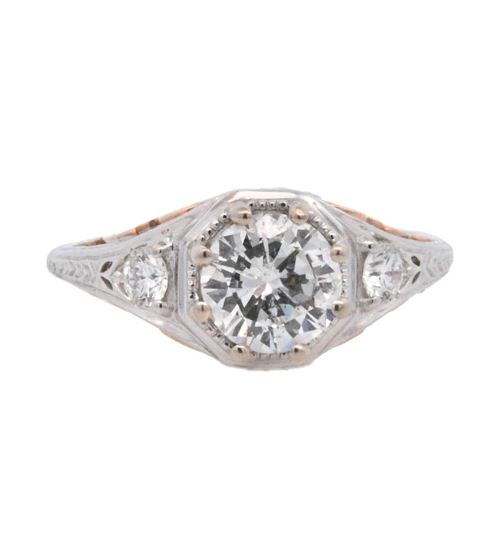 18K Two- Tone Round Diamond 1.01Ct Vintage Engagement Ring