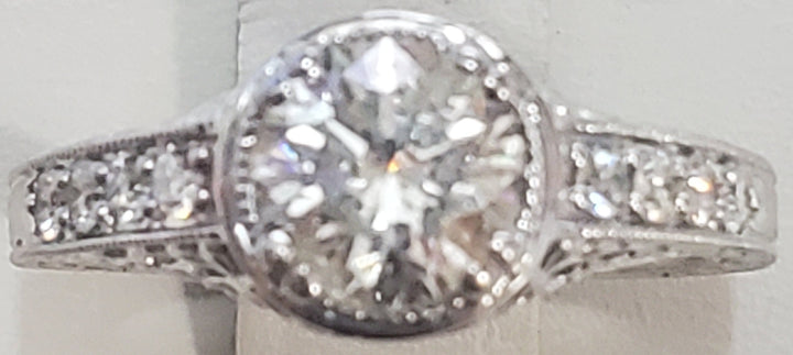 18K White Gold 1.02CT Vintage Round Diamond Ring
