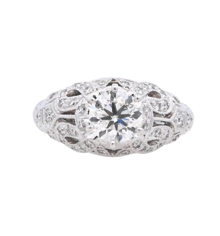 14K White Round Diamond 0.90Ct Vintage Engagement Ring